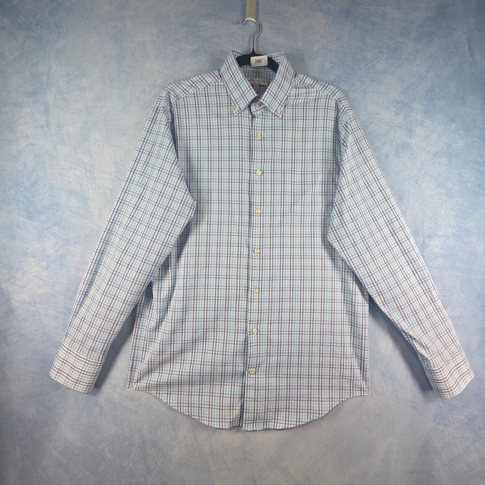 Peter Millar Summer Comfort Blue Purple Plaid Performance Shirt Mens Medium